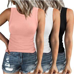 XIEERDUO Womens Summer Tank Tops Racerback High Neck Basic Casual Slim Fit